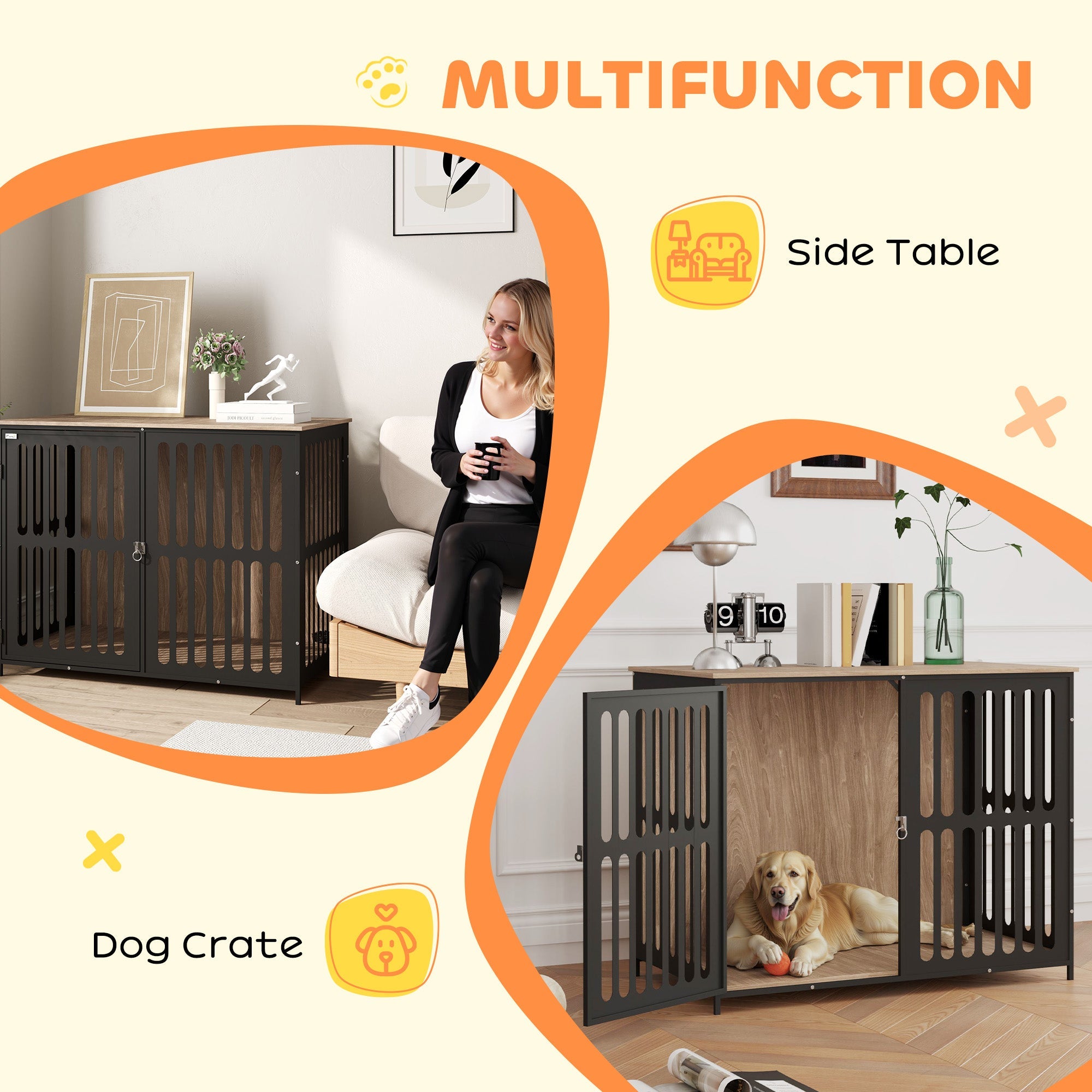 PawHut Dog Crate Furniture with Anti-Chew Resistant Mesh, Anti-Escape Single Door, for Large Dogs, 100 x 60 x 81.5 cm 