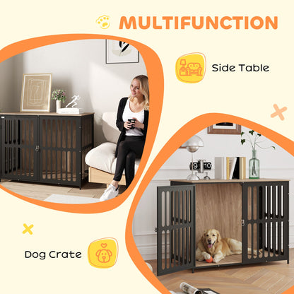 PawHut Dog Crate Furniture with Anti-Chew Resistant Mesh, Anti-Escape Single Door, for Large Dogs, 100 x 60 x 81.5 cm 