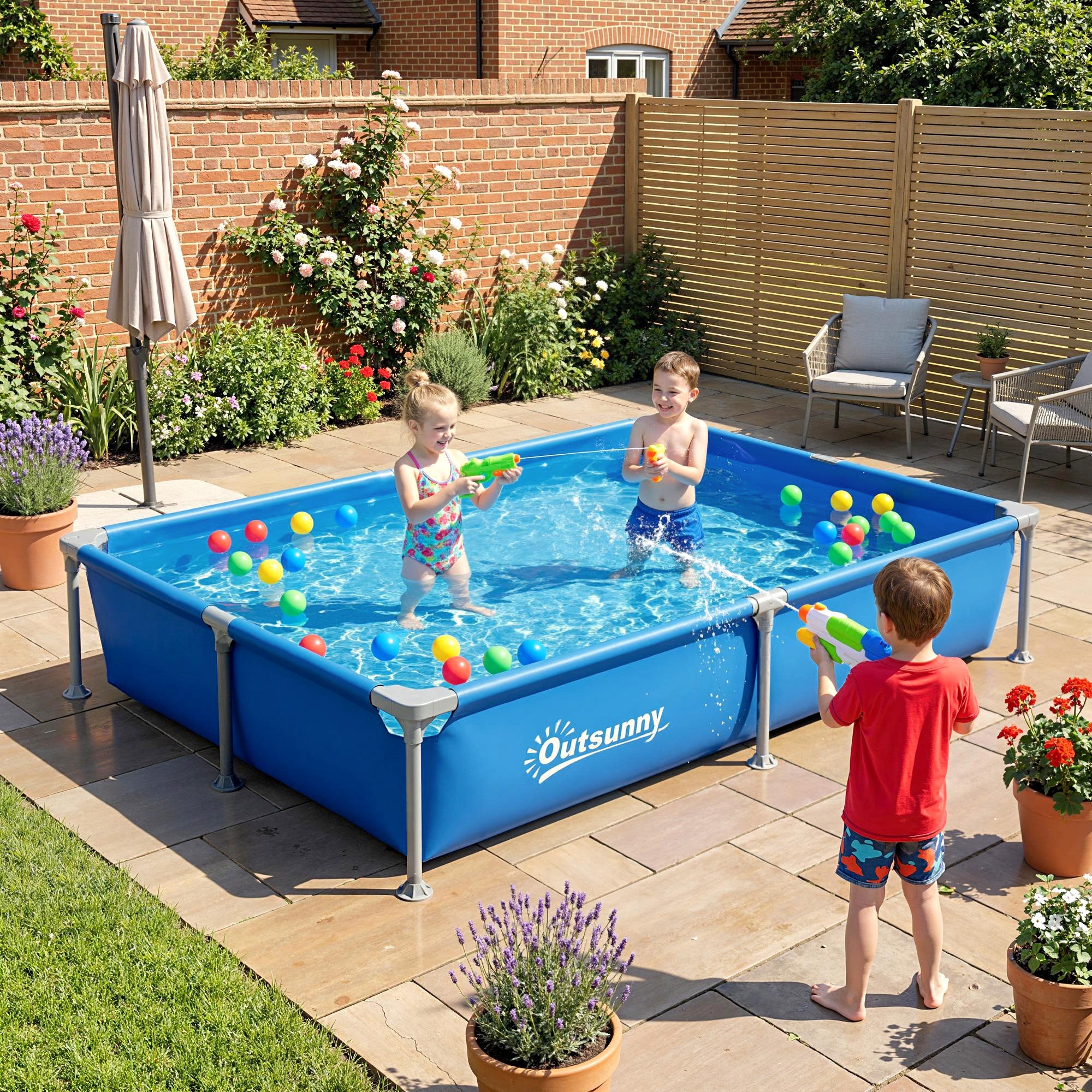 Outsunny Metal Frame Swimming Pool, Rectangular Above Ground Frame Pool with Repair Patch, 229 x 160 x 43 cm, Blue 