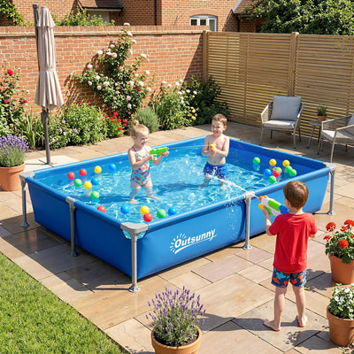 Outsunny Metal Frame Swimming Pool, Rectangular Above Ground Frame Pool with Repair Patch, 229 x 160 x 43 cm, Blue 