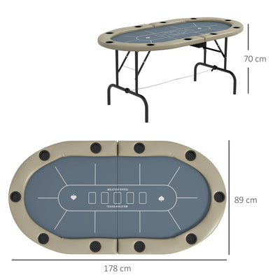 SPORTNOW 10 Player Folding Poker Table, with Cup Holders, Cushioning Edge, Brown and Blue 