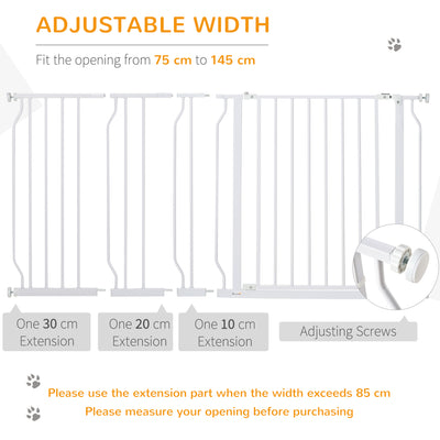 PawHut Extra Wide Dog Safety Gate, with Door Pressure, for Doorways, Hallways, Staircases - White 