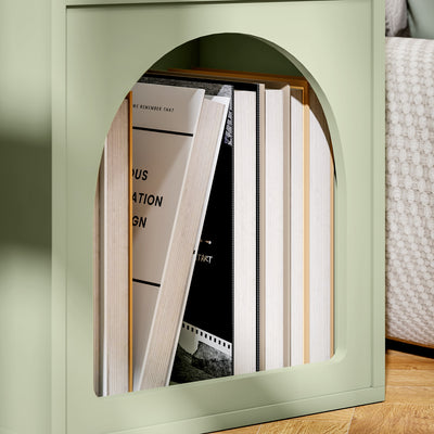 HOMCOM Bedside Table with 2 Open Compartments - Light Green 