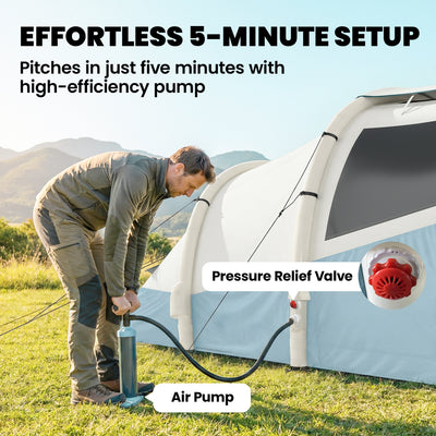 Outsunny Inflatable Camping Tent w/ Air Pump, Easy Setup 2-3 Person Blow Up Tent, Light Blue 