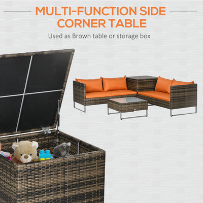 Outsunny Four-Piece Rattan Sofa Set, with Storage Table - Orange/Brown 