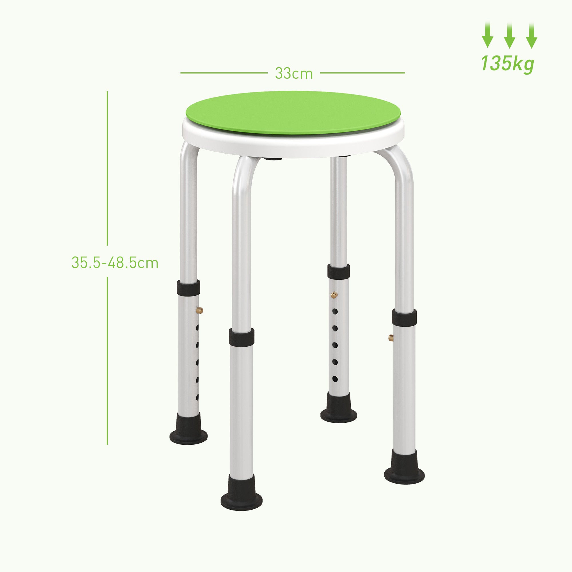 HOMCOM 360\'c2\'b0 Swivel Shower Chair, Height Adjustable Aluminium Shower Stool with Non-Slip Feet for Disabled, Elderly, Green