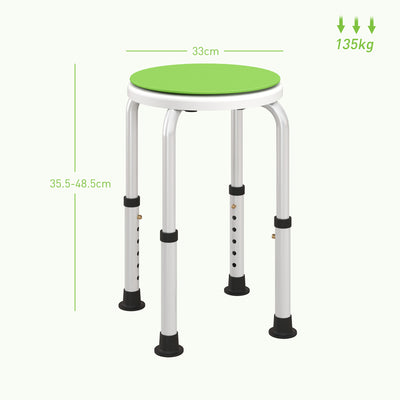 HOMCOM 360\'c2\'b0 Swivel Shower Chair, Height Adjustable Aluminium Shower Stool with Non-Slip Feet for Disabled, Elderly, Green 