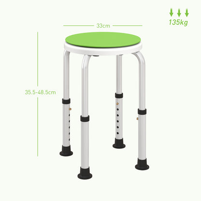 HOMCOM 360\'c2\'b0 Swivel Shower Chair, Height Adjustable Aluminium Shower Stool with Non-Slip Feet for Disabled, Elderly, Green