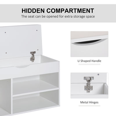 HOMCOM Wooden Shoes Cabinet Bench Hidden Storage Padded Seat Organiser Footwear Rack Hallway White 80 x 30 x 47 cm 