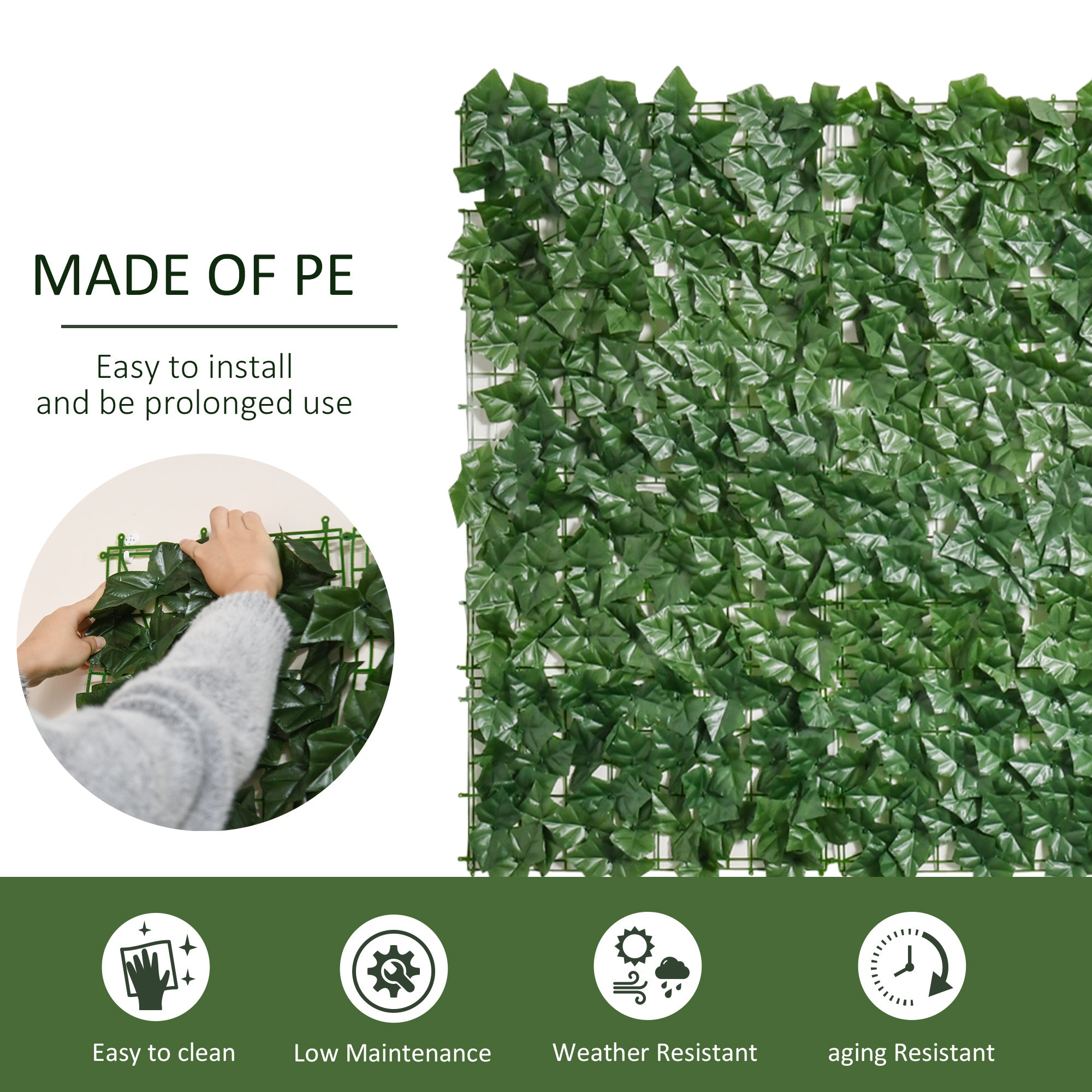 Outsunny 1-Piece Artificial Leaf Hedge Screen Privacy Fence Panel for Garden Outdoor Indoor Decor, Dark Green, 3M x 1M 