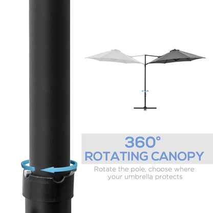 Outsunny 2.5M Garden Cantilever Parasol, Offset Roma Patio Umbrella Hanging Sun Shade Canopy Shelter with 360\'c2\'b0 Rotation and Cross Base, Dark Grey