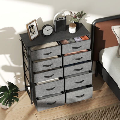 HOMCOM Chest of Ten Fabric Drawers - Charcoal Grey 