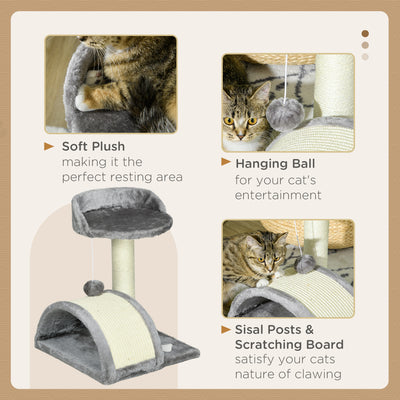 PawHut Cat Tree, Kitten Scratcher Activity Centre, with Sisal Scratching Post, Toy Ball - Grey 