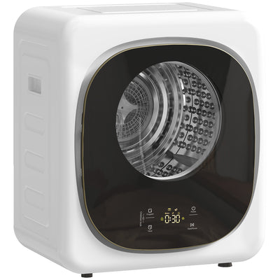 HOMCOM 4kg Vented Tumble Dryer, 800W Compact Freestanding Front Tumble Dryer with 5 Drying Mode, Smart Sensor, Timer and Stainless Steel Tub, Wall-Mounted Portable Small Clothes Drying Machine, White 