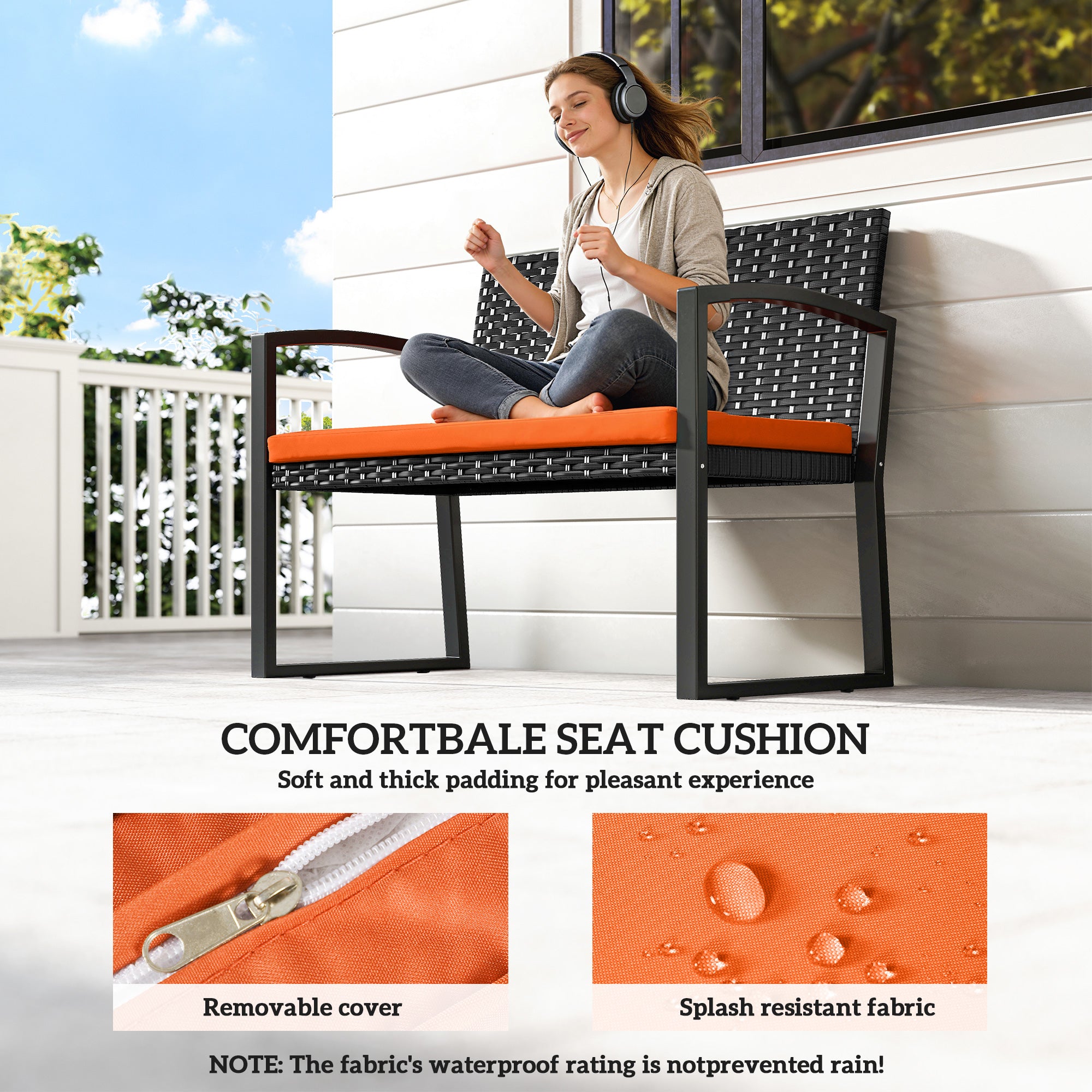 Outsunny Two-Seater Rattan Garden Bench - Orange 
