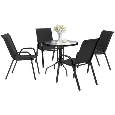 Outsunny Five-Piece Steel Patio Set, with Glass-Top Table - Black 