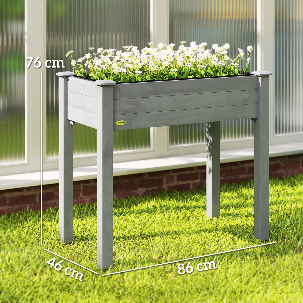 Outsunny Raised Bed for Garden, Wooden Elevated Planter Box with Bed Liner, for Flower Vegetable Herb, Dark Grey 