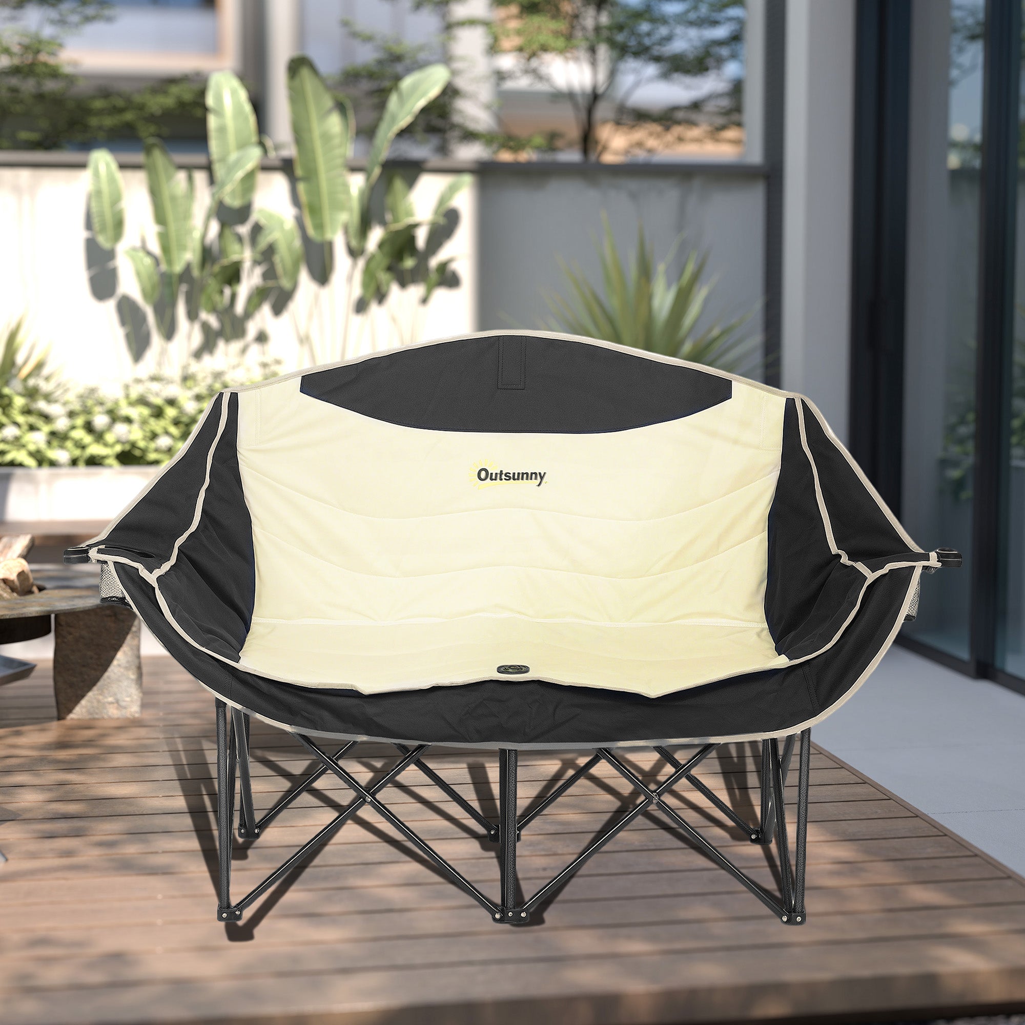 Outsunny Double Camping Chair for Adults, Oversized Heavy Duty Padded Folding Chair with Armrests, Cup Holders and Carry Bag for Outdoor Camping Hiking Picnic Fishing, 250kg Capacity, Khaki 