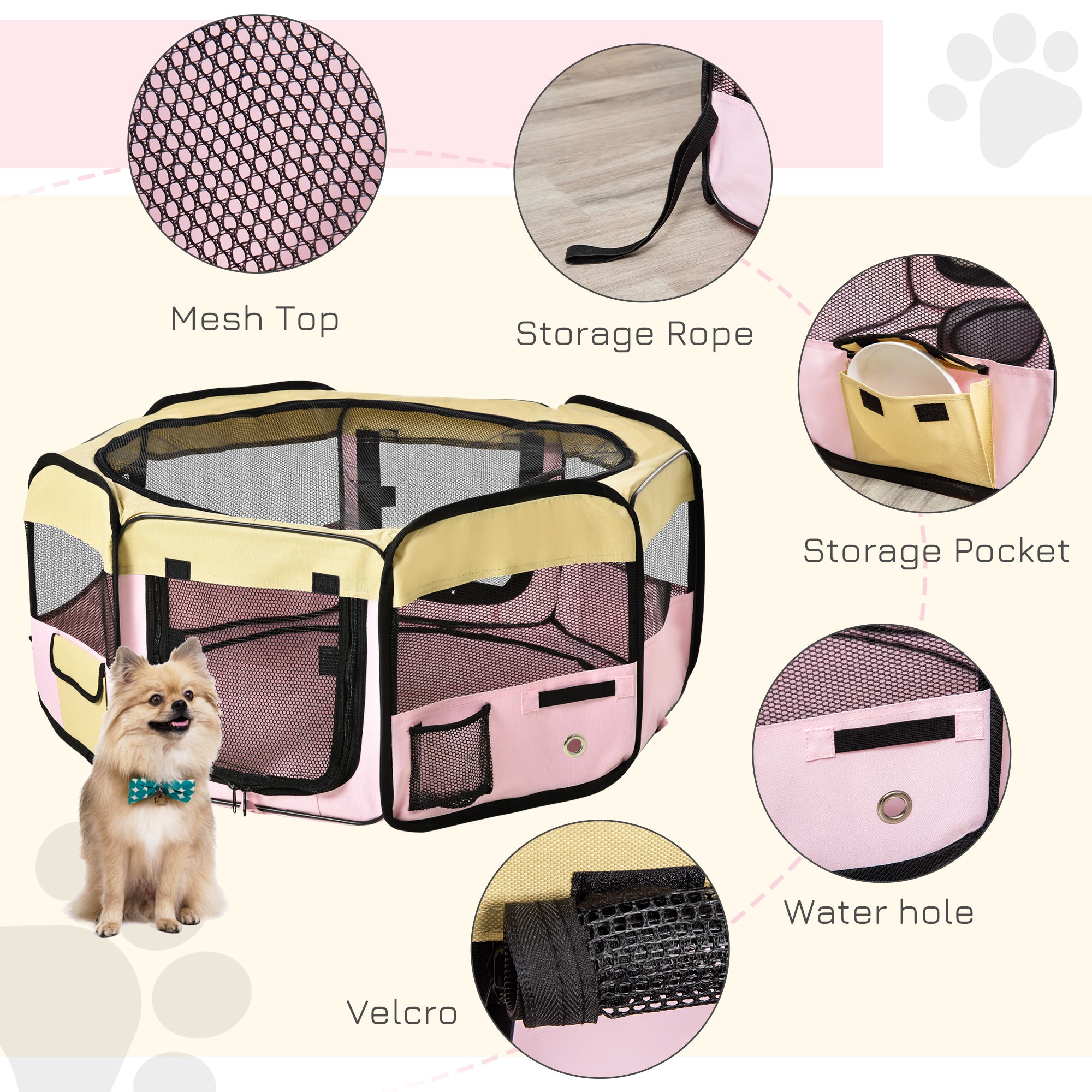 PawHut Fabric Pet Whelping Box Dog Cat Puppy Playpen Rabbit Guinea Pig Play Pen in Pink With Carry Bag Small Dia 90 x 41Hcm 
