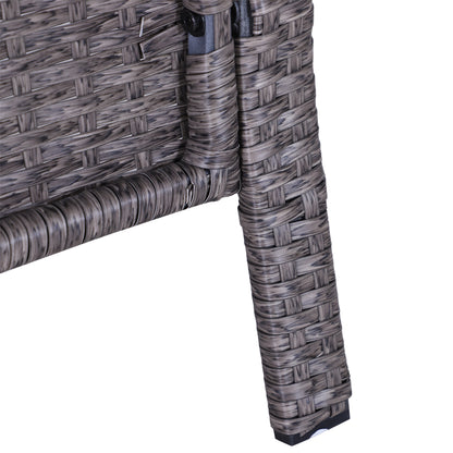 Outsunny 5 Pieces PE Rattan Garden Furniture Set with 10cm Thick Padded Cushions, Wicker Weave Outdoor Seating Chairs with 2 Armchairs, 2 Stools, Glass Top Table, Dark Grey 