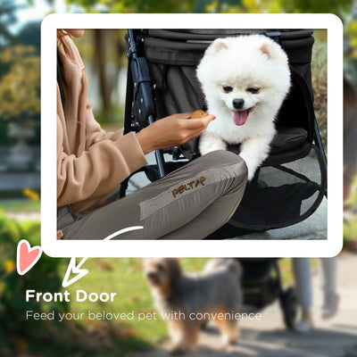 PawHut Dog Pram Dog Stroller Foldable Pet Pushchair with 4 Wheels, Safety Leashes, Cup Holder for Small Dogs, Black 