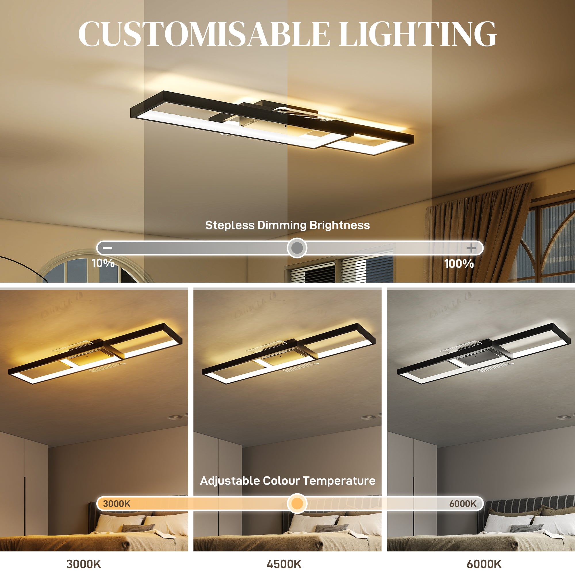 HOMCOM LED Ceiling Light, Modern Dimmable Ceiling Light with Wall Switch & Remote Control, Flush Mount Fixture Lamp with 3000-6000K Colour Temperatures for Living Room, Bedroom, Black 