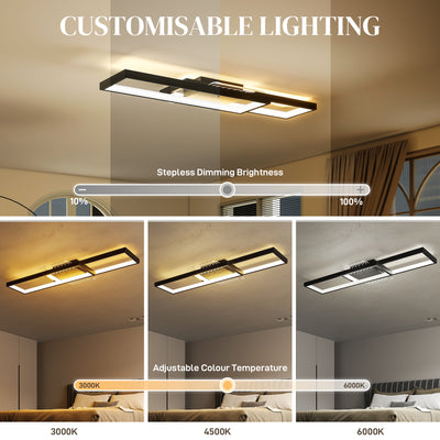 HOMCOM LED Ceiling Light, Modern Dimmable Ceiling Light with Wall Switch & Remote Control, Flush Mount Fixture Lamp with 3000-6000K Colour Temperatures for Living Room, Bedroom, Black 
