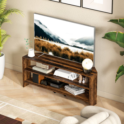 HOMCOM Corner TV Stand with 2 Open Shelves for 47 Inch TV - Rustic Brown 