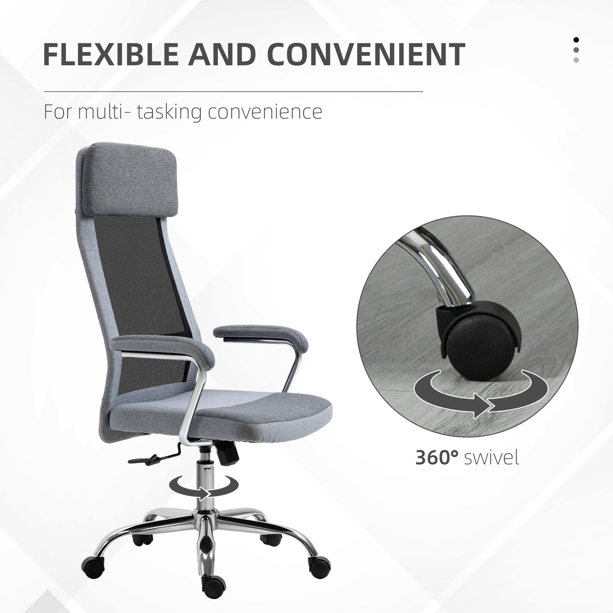 Vinsetto Office Chair, Ergonomic Desk Chair, High Back Computer Chair with Adjustable Height, Swivel Rolling Wheels, Mesh Back and Linen-Feel Fabric Seat for Home and Study, Grey 