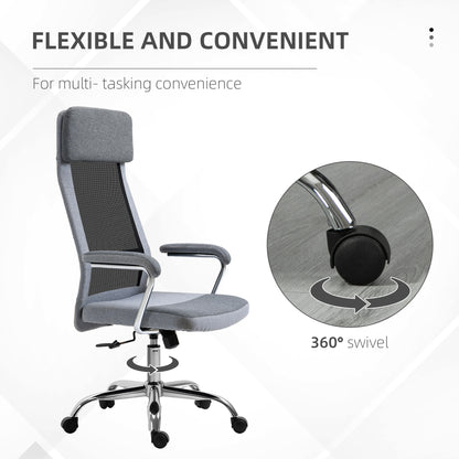 Vinsetto Office Chair, Ergonomic Desk Chair, High Back Computer Chair with Adjustable Height, Swivel Rolling Wheels, Mesh Back and Linen-Feel Fabric Seat for Home and Study, Grey 