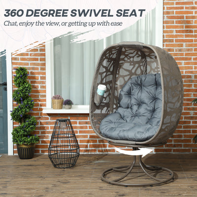 Outsunny Swivel Egg Chair with Cushions, Foldable Basket Seat and Metal Frame, Indoor Outdoor Lounge Chair for Balcony, Patio and Living Room, Grey 