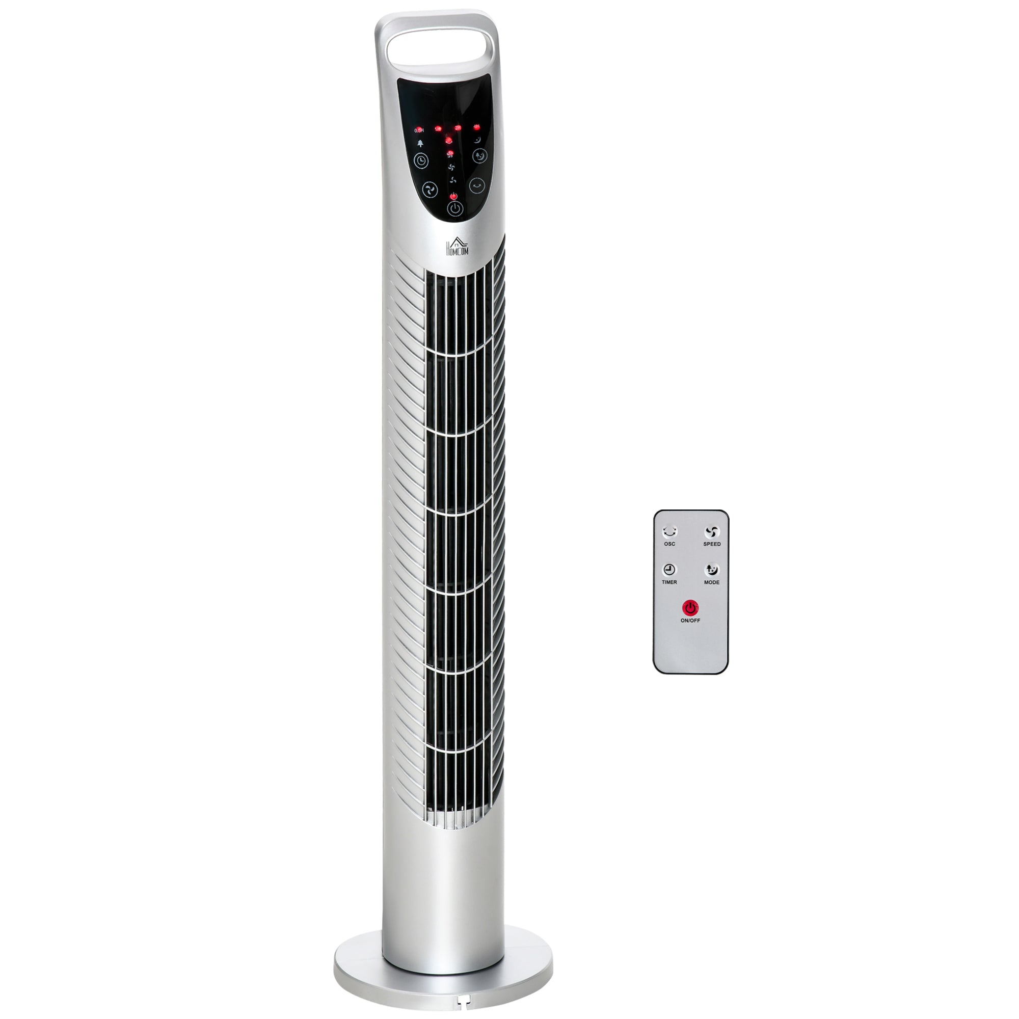 HOMCOM 31" Oscillating Tower Fan with Remote Control, 7.5H Timer, 3 Speed 3 Modes, Electric Floor Standing Cooling Fan for Home Bedroom Office, Silver 