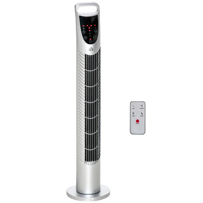 HOMCOM 31" Oscillating Tower Fan with Remote Control, 7.5H Timer, 3 Speed 3 Modes, Electric Floor Standing Cooling Fan for Home Bedroom Office, Silver 