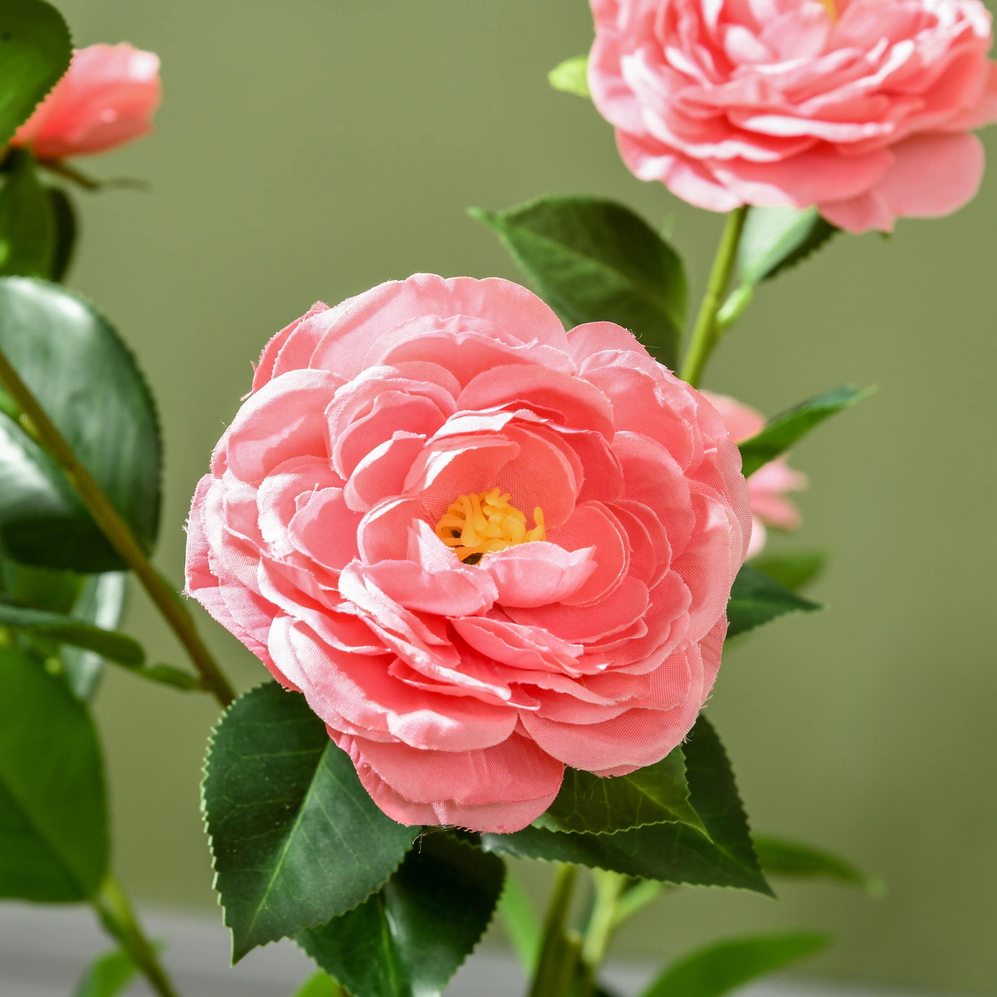 HOMCOM 2 Pieces Decorative Artificial Plants Camellia Flower with Pot, Fake Plant for Home Indoor Outdoor Decor, 95cm, Pink 