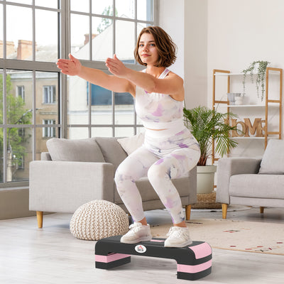 HOMCOM Aerobic Step with 3-Level Adjustable Heights for Home, Office Exercise, Black and Pink 
