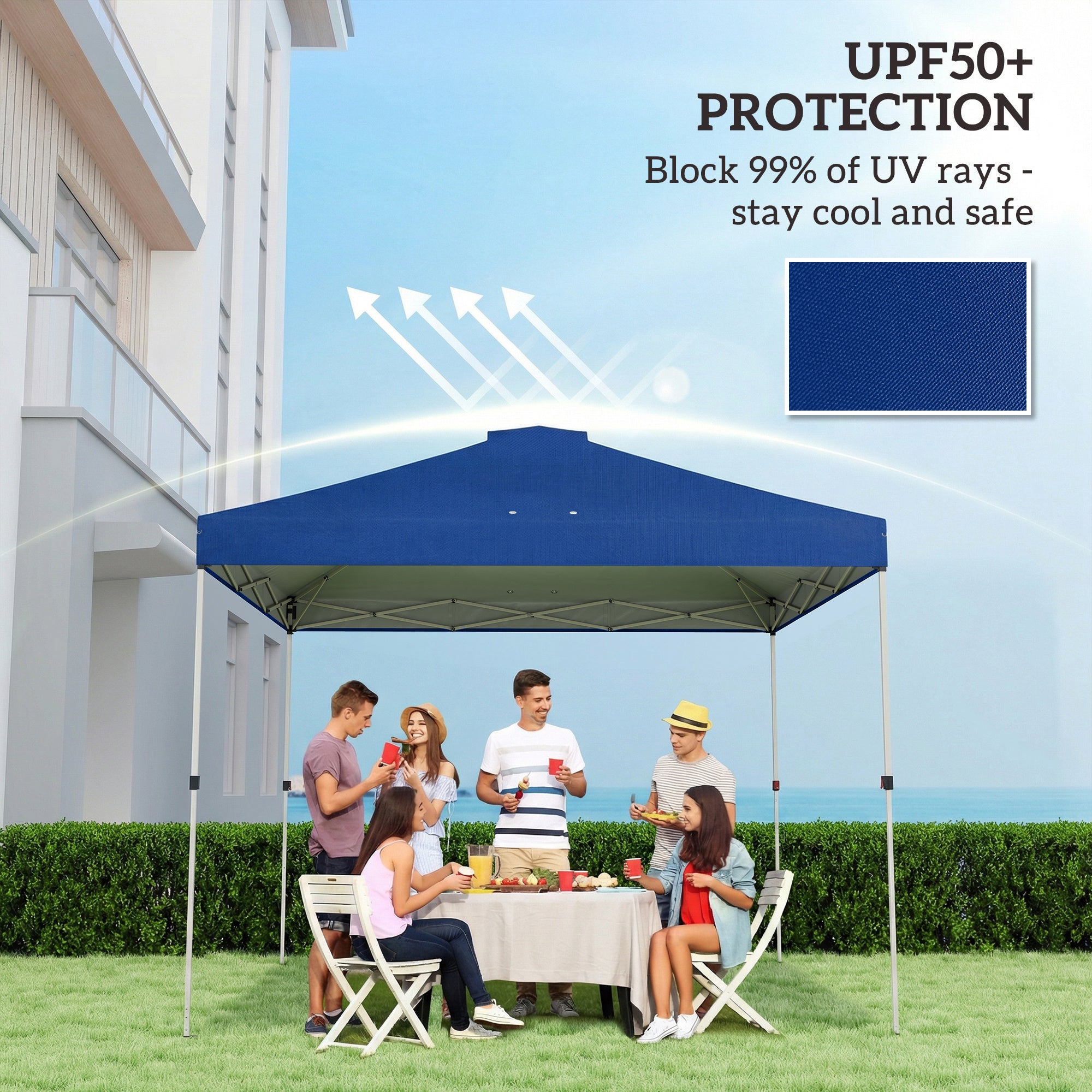 Outsunny Gazebo Roof Replacement UV50+ Waterproof Pop Up Canopy Cover with 8 Drainage Holes 3 x 3 m Blue 