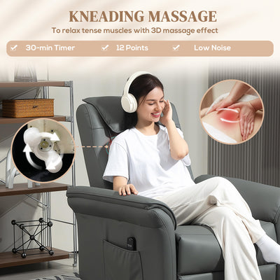 HOMCOM 3D Kneading Massage Recliner Chair with Headrest, Breathable Leather Recliner Armchair, Electric Reclining Chair with Footrest, Remote with USB Port, Side Pockets for Home, Grey 