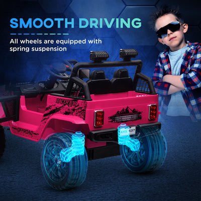AIYAPLAY 12V Battery Powered Kids Ride-On Car, Electric Truck w/ Spring Suspension, Remote, Music, Horn, Lights, Pink 