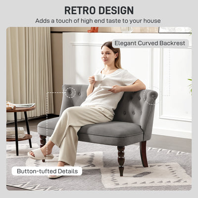 HOMCOM Velvet 2 Seater Sofa, Button Tufted Wingback Loveseat with Rubber Wood Legs for Living Room, Bedroom, Charcoal Grey 