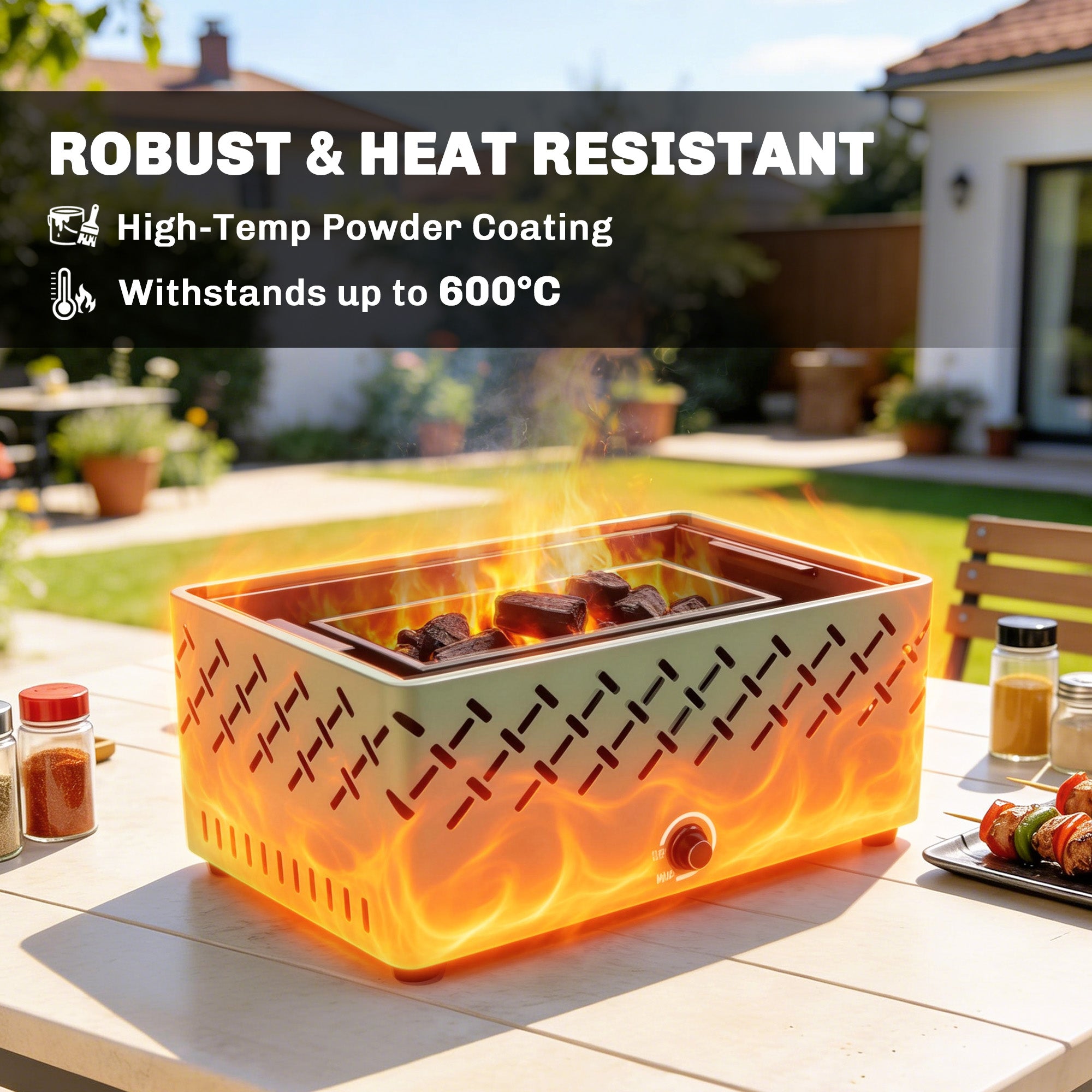 Outsunny Portable Charcoal BBQ Grill, Battery Powered Barbecue Grill with Built-in Fan for Camping Picnic, Light Green 