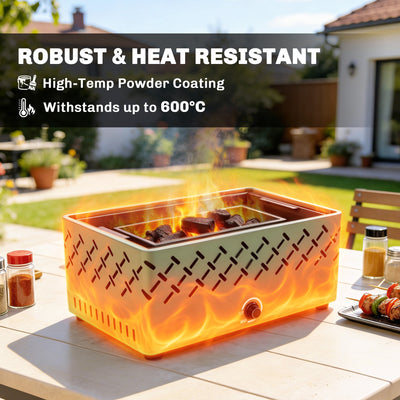 Outsunny Portable Charcoal BBQ Grill, Battery Powered Barbecue Grill with Built-in Fan for Camping Picnic, Light Green 