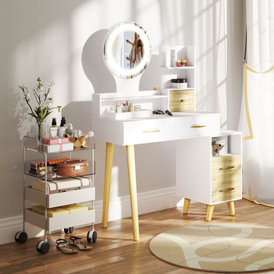 HOMCOM Elegant Dressing Table, with Storage - White 