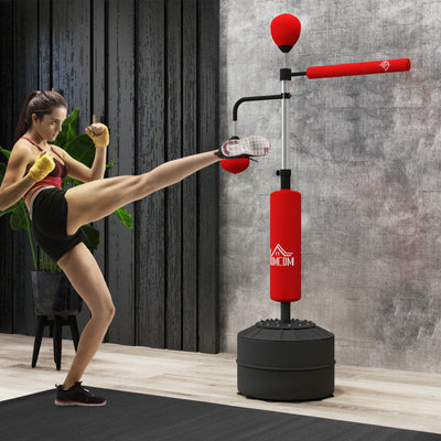 HOMCOM 3-in-1 Boxing Punching Bag, Freestanding with 2 Speed Bals, 360\'c2\'b0 Reflex Bar, 160-230cm Adjustable Height, Red 