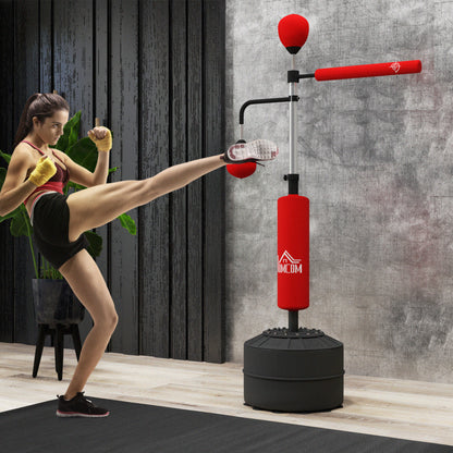 HOMCOM 3-in-1 Boxing Punching Bag, Freestanding with 2 Speed Bals, 360\'c2\'b0 Reflex Bar, 160-230cm Adjustable Height, Red