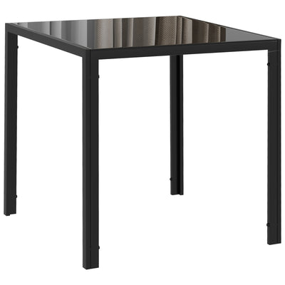 HOMCOM Modern Square Dining Table for 2-4 People, with Glass Top & Metal Legs, Black 