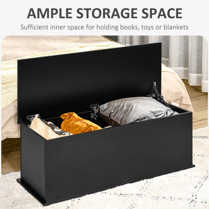 HOMCOM 113L Storage Chest, Storage Box with Flip-Top Lid and 2 Safety Hinges, Storage Trunk for Living Room, Entryway, 100 x 40 x 40 cm, Black 