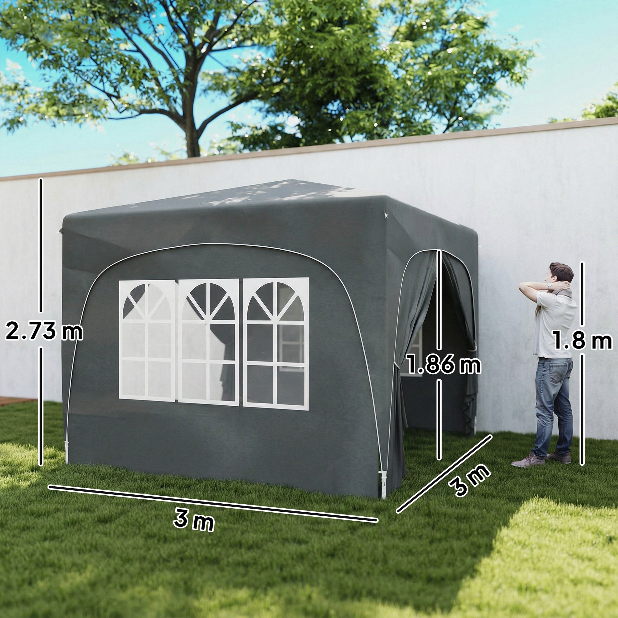 Outsunny 3 x 3m Pop-Up Gazebo Shelter, with Accessories - Dark Grey 