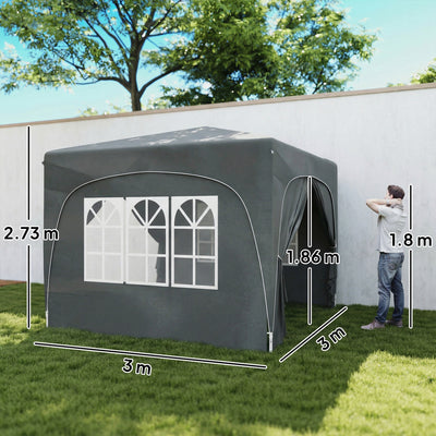 Outsunny 3 x 3m Pop-Up Gazebo Shelter, with Accessories - Dark Grey 