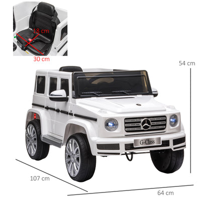 HOMCOM Mercedes Benz G500 Licensed 12V Kids Electric Ride On Car  Toy with Parental Remote Control Battery-powered 2 Motors Music Lights MP3 for 3-8 Years Old White 