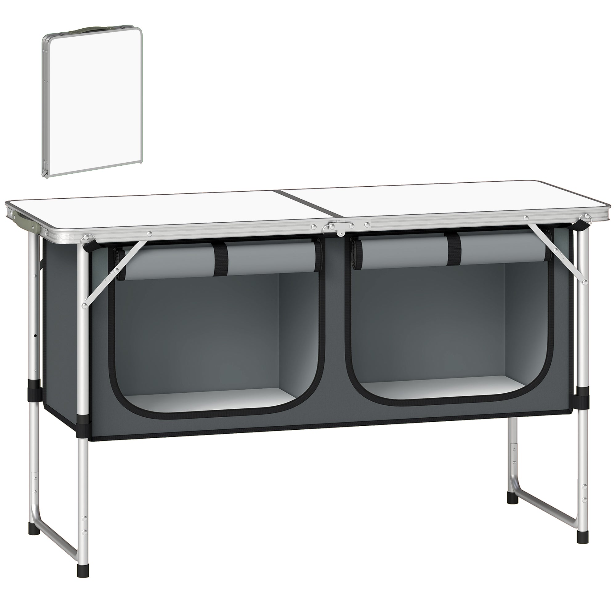 Outsunny Camping Cupboards Folding Portable Aluminium Camp Cook Station with Storage Cupboard for Outdoor BBQ 